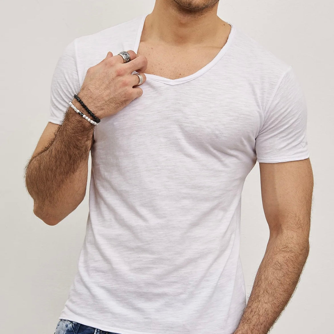 T-shirt Y.Two Col V F037 Blanc