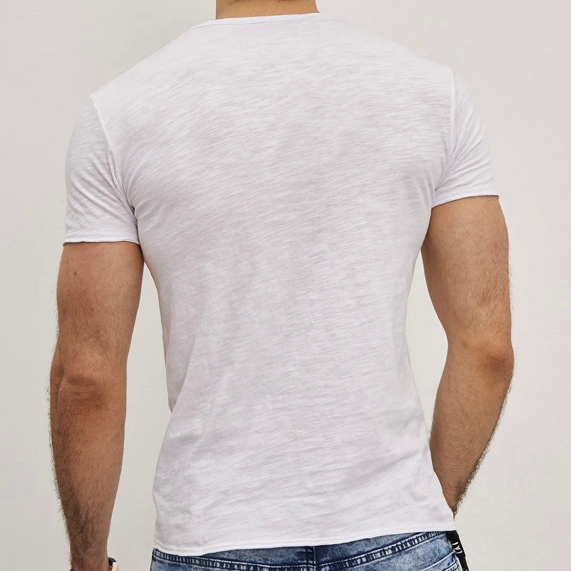 T-shirt Y.Two Col V F037 Blanc