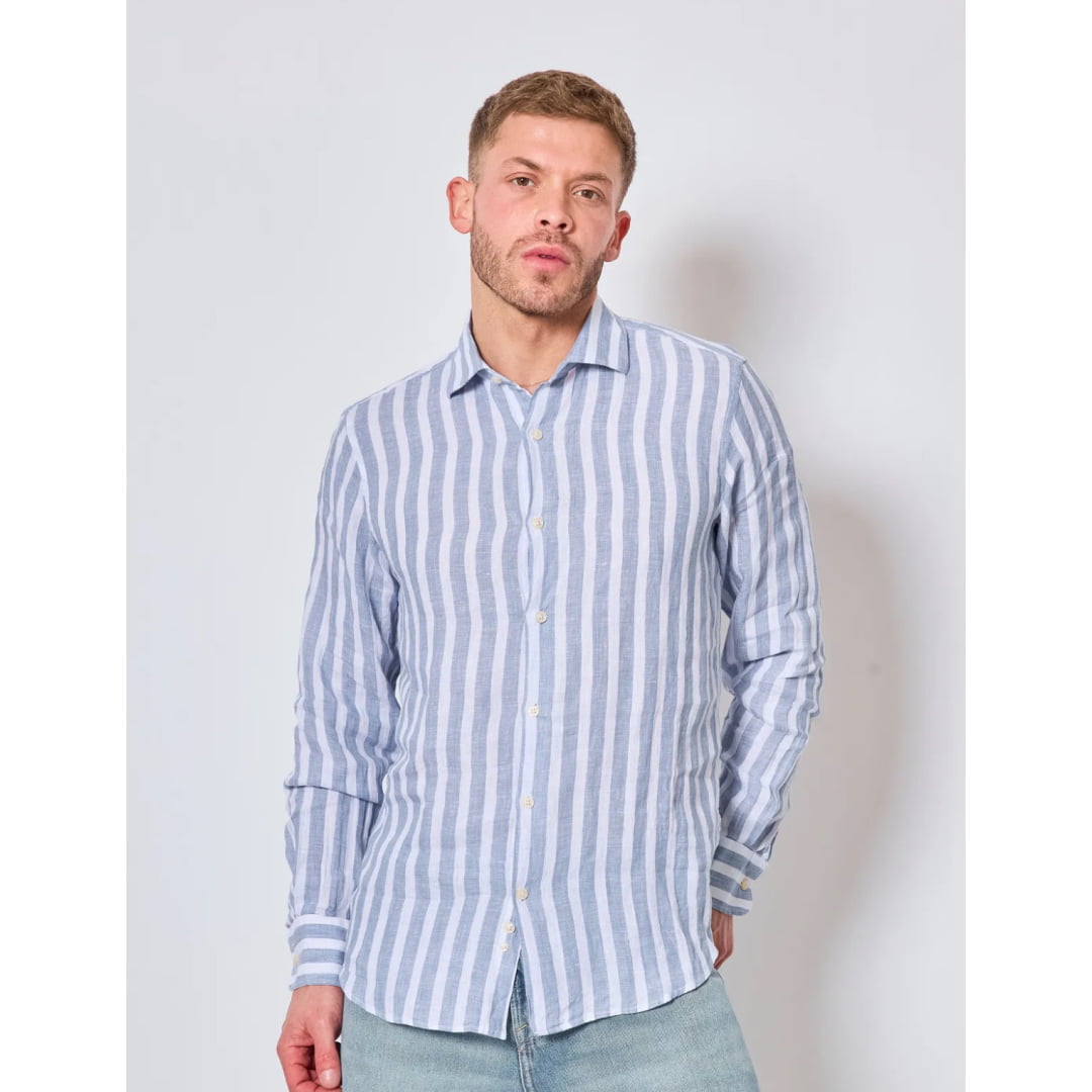 Chemise en lin raye bleu ciel Noos - En Lin Raye Bleu Ciel