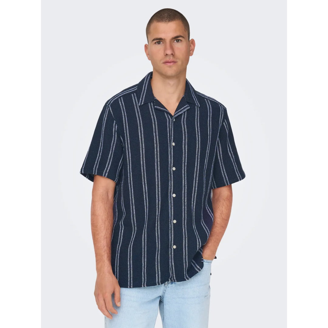 Chemise Only & Sons ONSTREV Life Reg Stripe SS Dark Navy