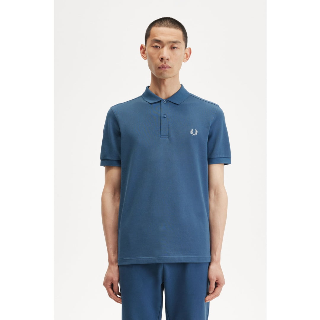 Polo Fred Perry Plain Midnight Blue Light Ice - White