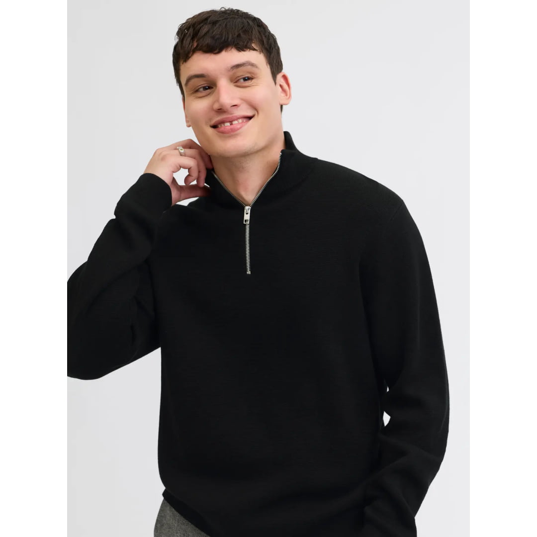 Pull Jack & Jones JPRBLAMILANO Stitch Knit Half Zip Black