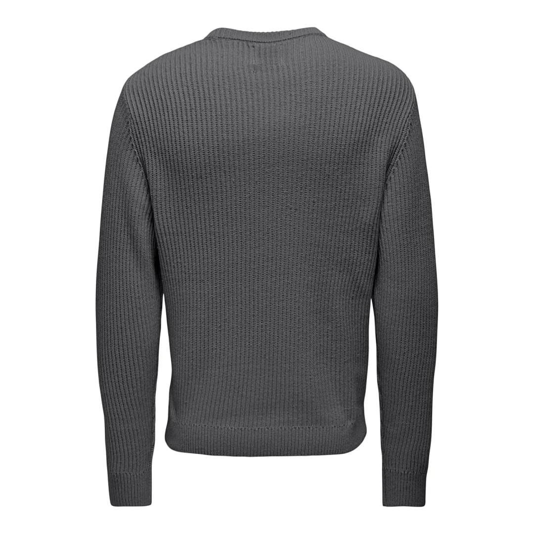 Pull Only & Sons Onsfergal Life Reg 7 Rib Crew Knit Grey