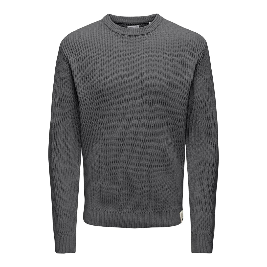 Pull Only & Sons Onsfergal Life Reg 7 Rib Crew Knit Grey