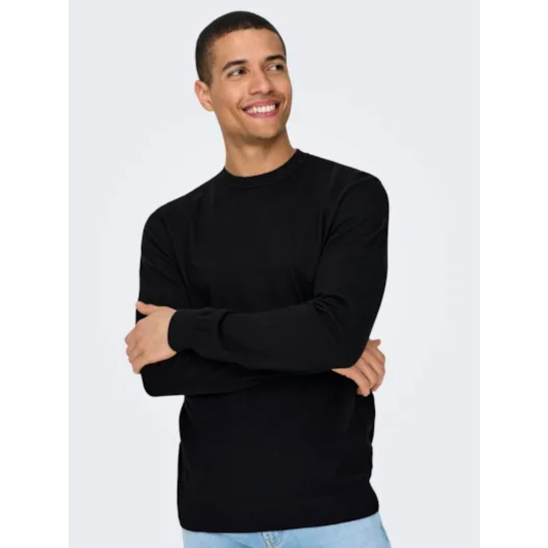Pull Only & Sons Onsloui Reg 12 Mel Crew Knit Black - Jack