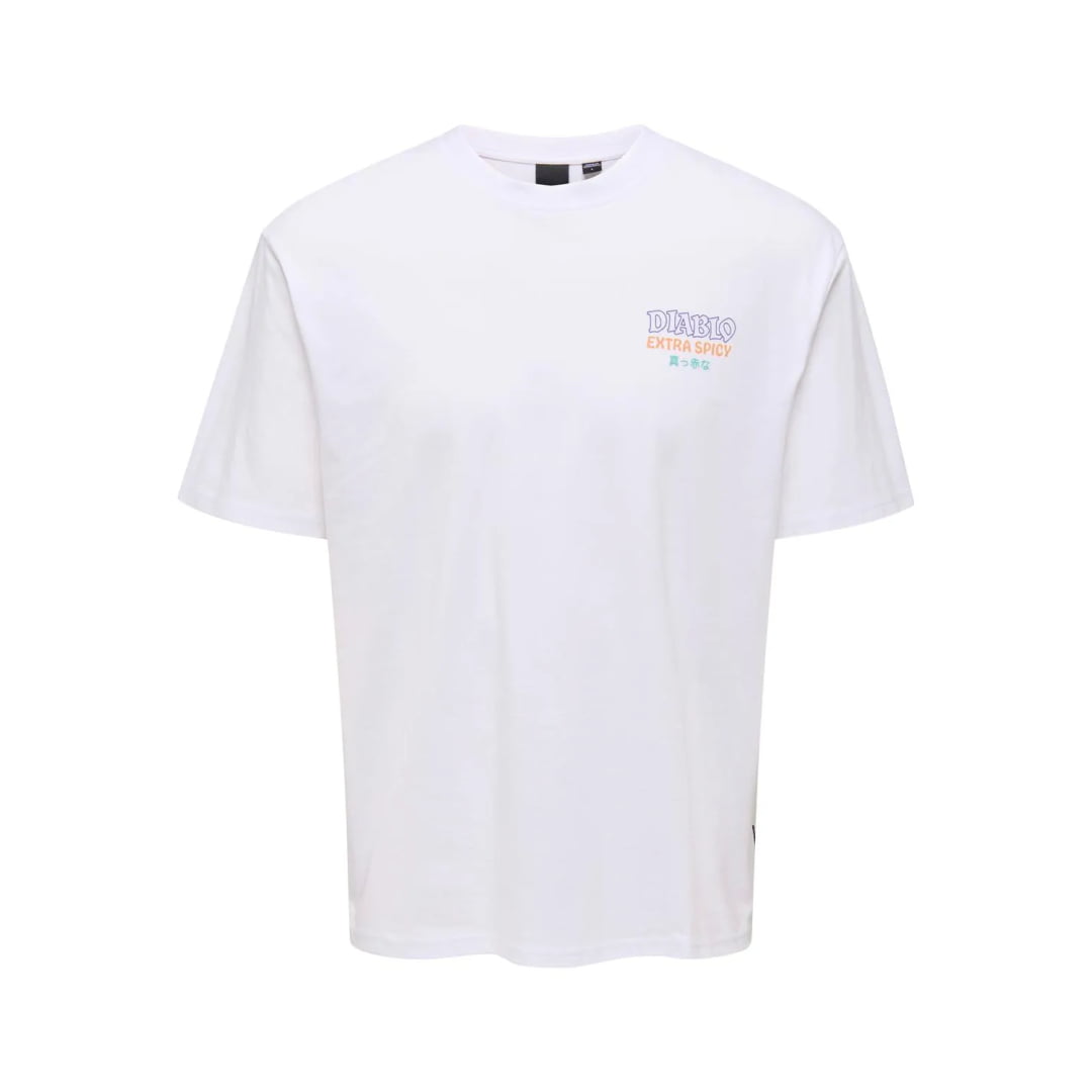T-shirt Only & Sons Onskeane Relax Print Bright White Diablo