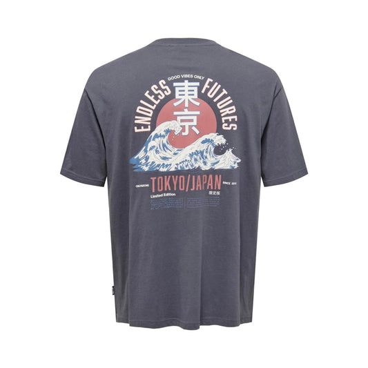 T-shirt Only & Sons Onskeane Relax Print Grey Pinstripe