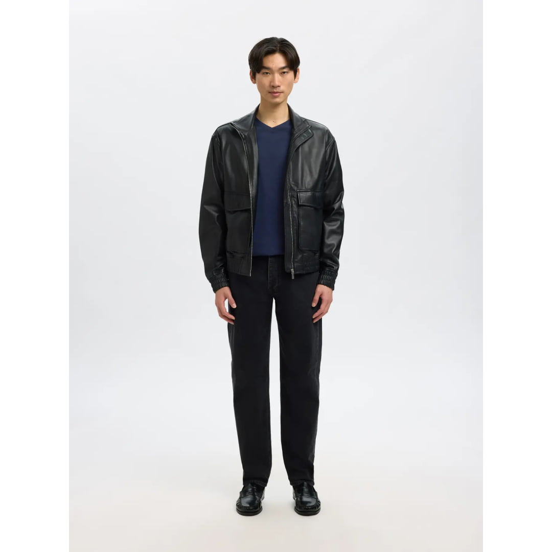 T-shirt Selected SLHNEWPIMA SS V-Neck Navy Blazer