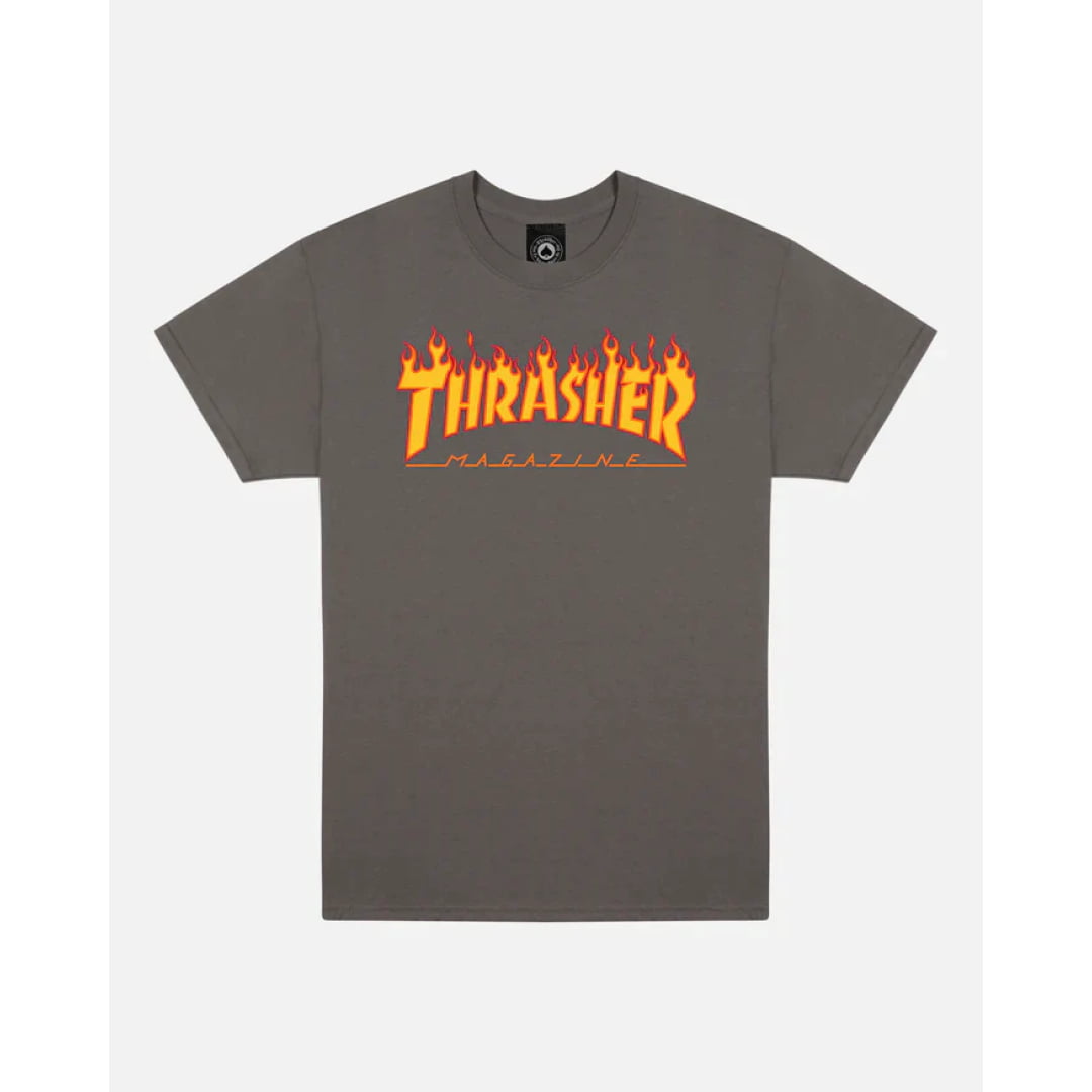 T - shirt Trasher Flame Logo Charcoal - Black Insidshop.com