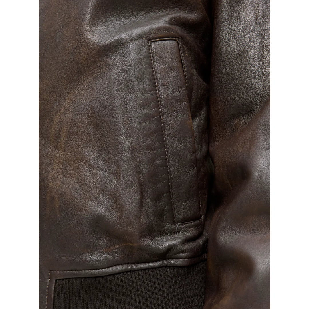 Veste Jack & Jones JORLEATHER Bomber STYD Chocolate Brown