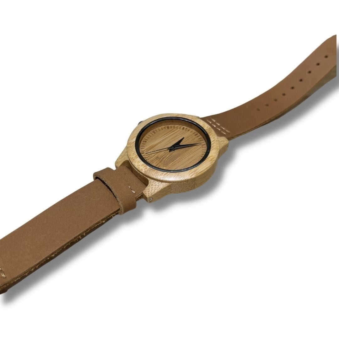 Montre Bois InsidShop Bracelet Cuir - Cuir Fin Camel