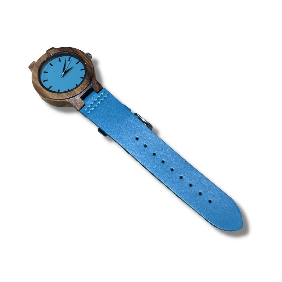 Montre Bois InsidShop Bracelet Cuir - Cuir Turquoise