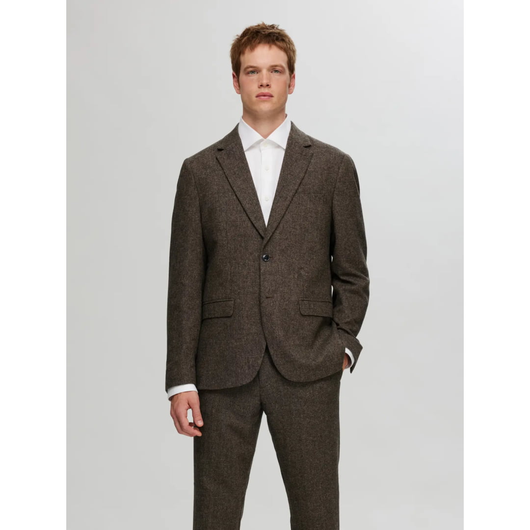 Blazer Selected SLHSLIM Reed Wool Brownie Structure