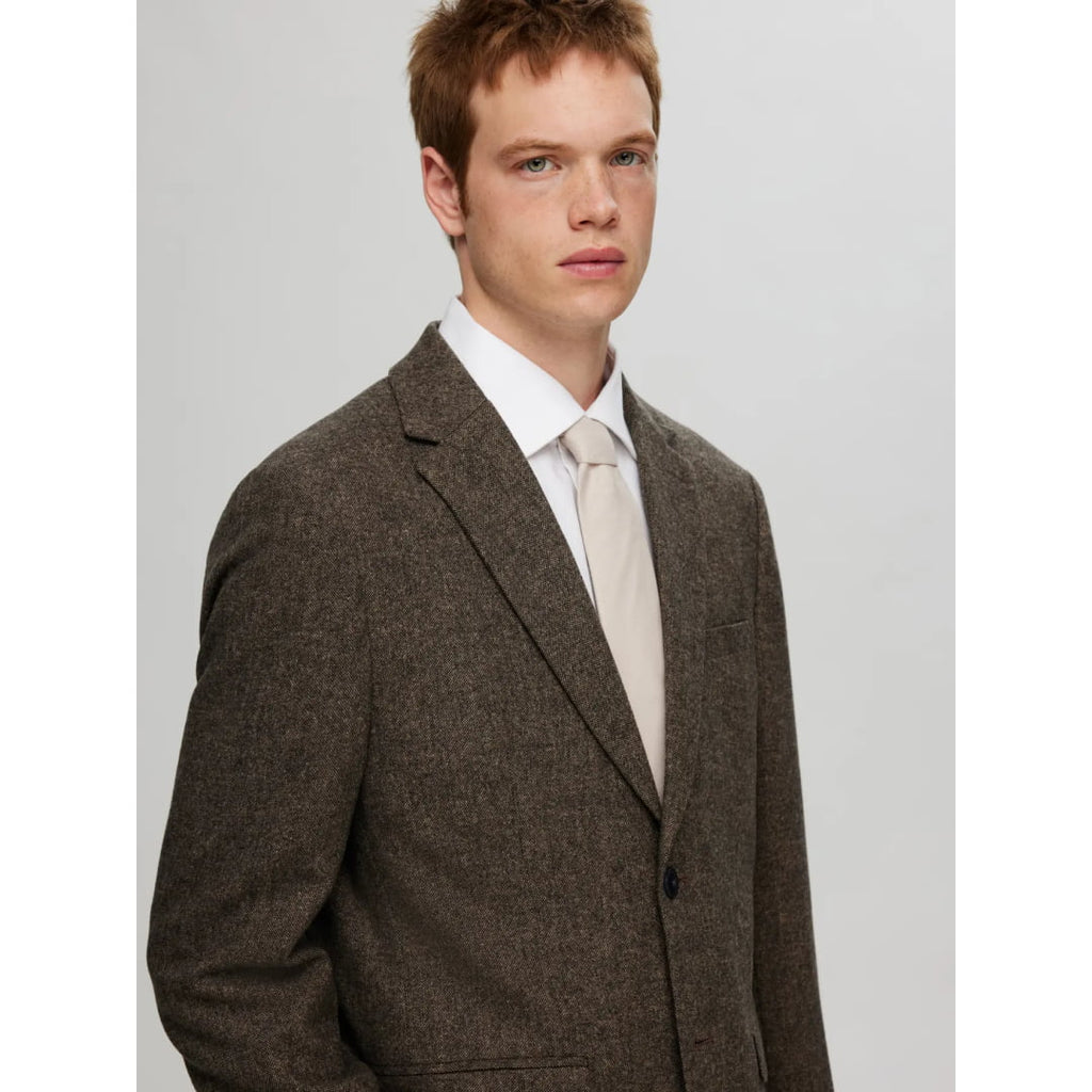 Blazer Selected SLHSLIM Reed Wool Brownie Structure