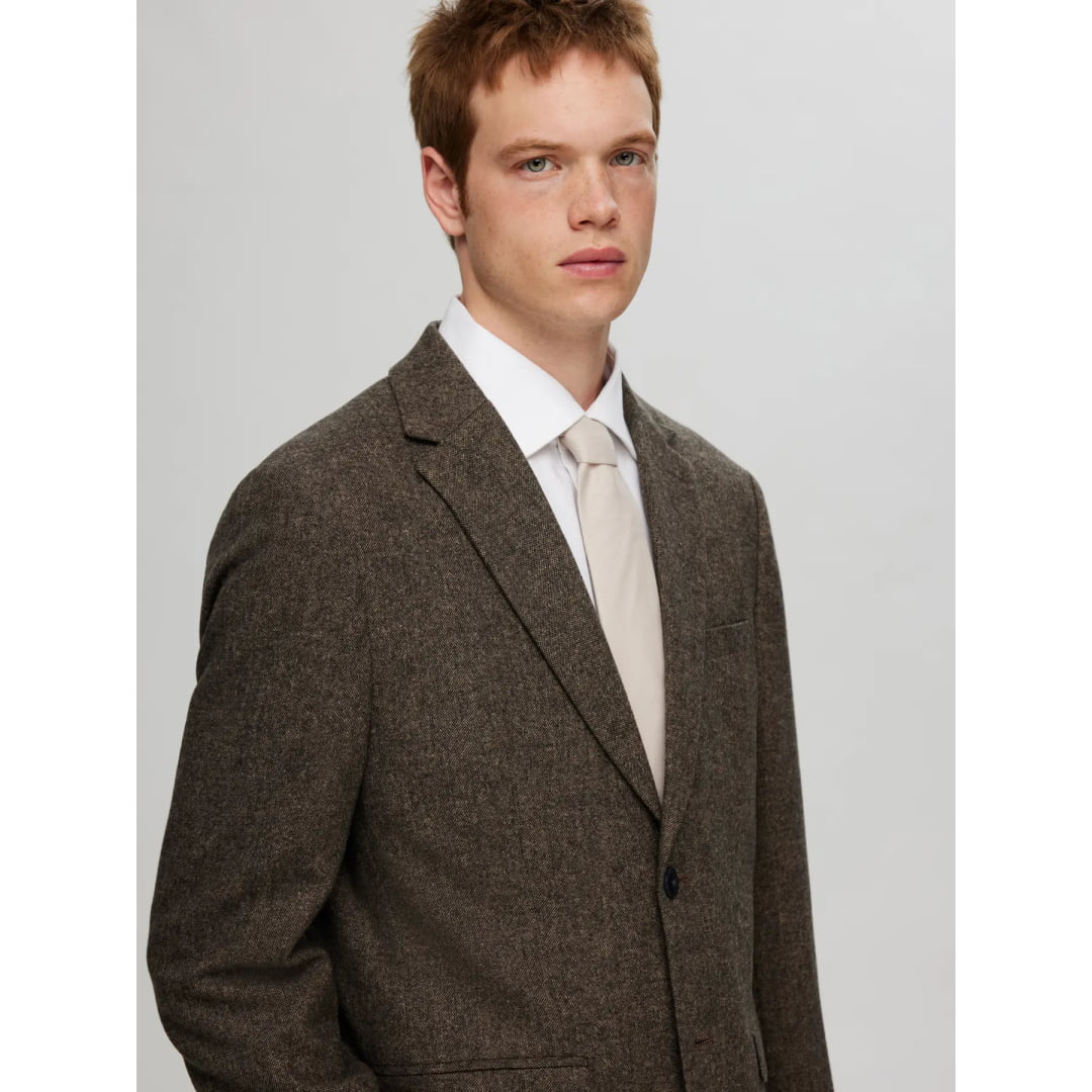 Blazer Selected SLHSLIM Reed Wool Brownie Structure