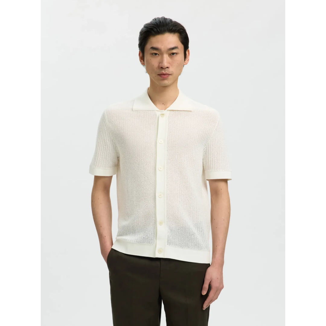 Cardigan Selected SLHSHANE SS Open Polo Struc Egret