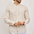 Chemise en Lin Noos Col Mao Beige - En Insidshop Sos Blanc