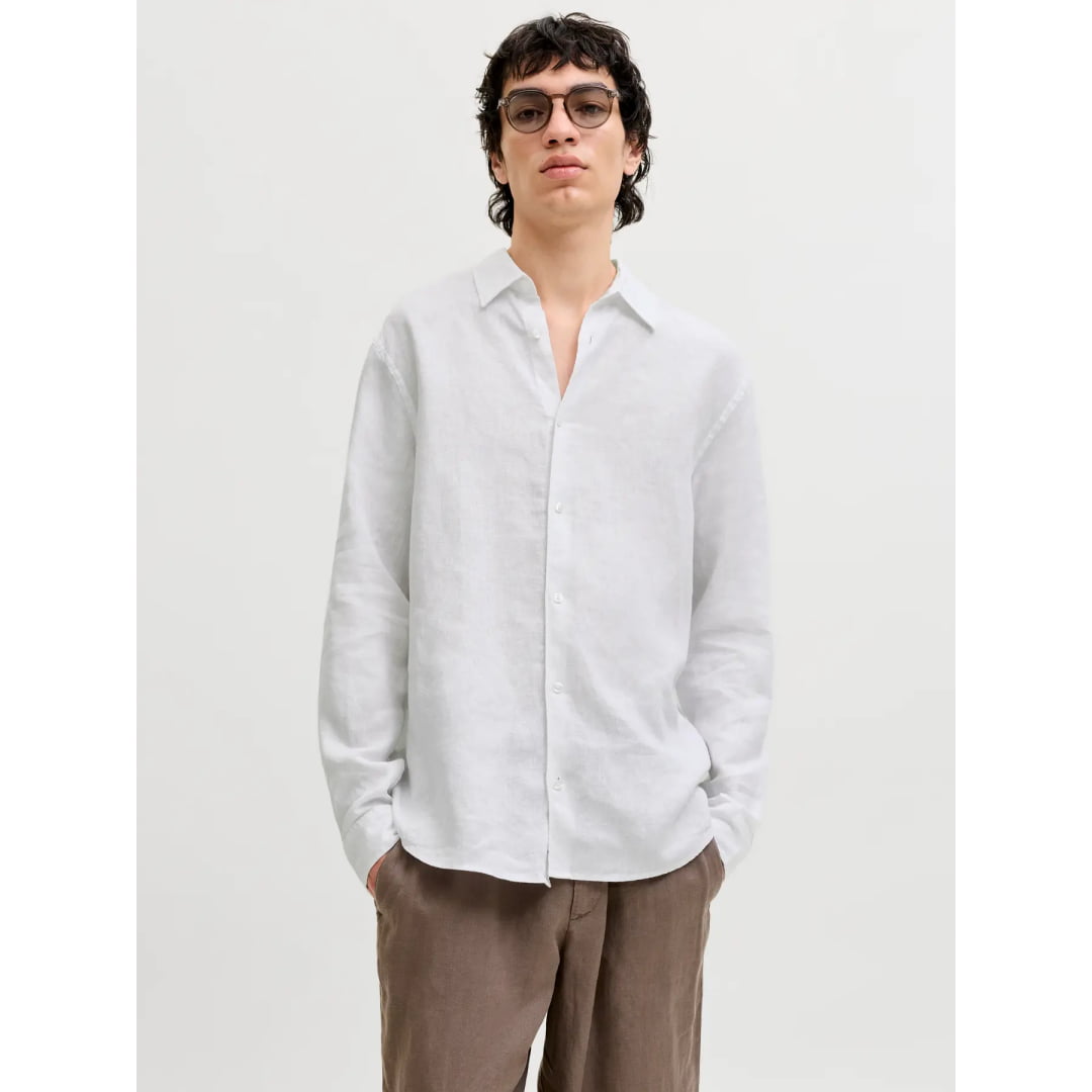 Chemise Jack & Jones JPRBLALAWRENCE Linen LS Bright White