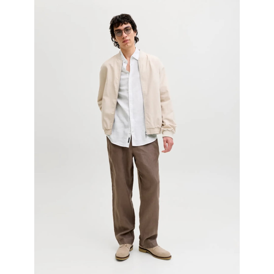 Chemise Jack & Jones JPRBLALAWRENCE Linen LS Bright White