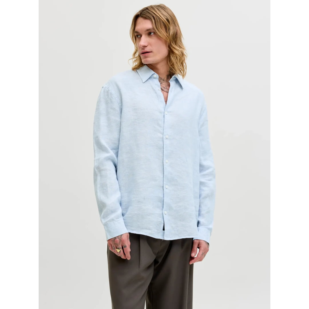 Chemise Jack & Jones JPRBLALAWRENCE Linen LS Chambray Blue