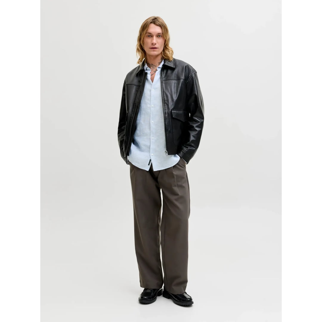 Chemise Jack & Jones JPRBLALAWRENCE Linen LS Chambray Blue