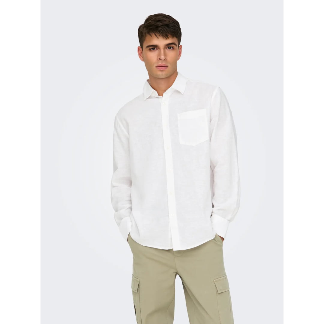 Chemise Only & Sons Onscaiden Life 1PKT Linen Blend White