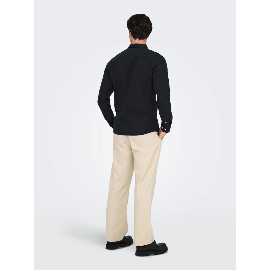 Chemise Only & Sons Onscaiden Life Solid Linen Black - Swamp