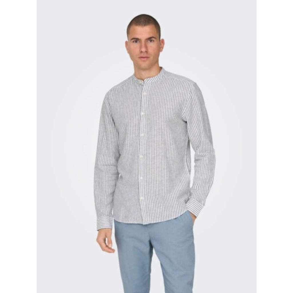 Chemise Only & Sons Onscaiden Life Stripe Linen Mao Dark