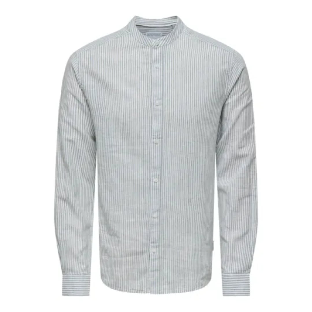 Chemise Only & Sons Onscaiden Life Stripe Linen Mao Sea