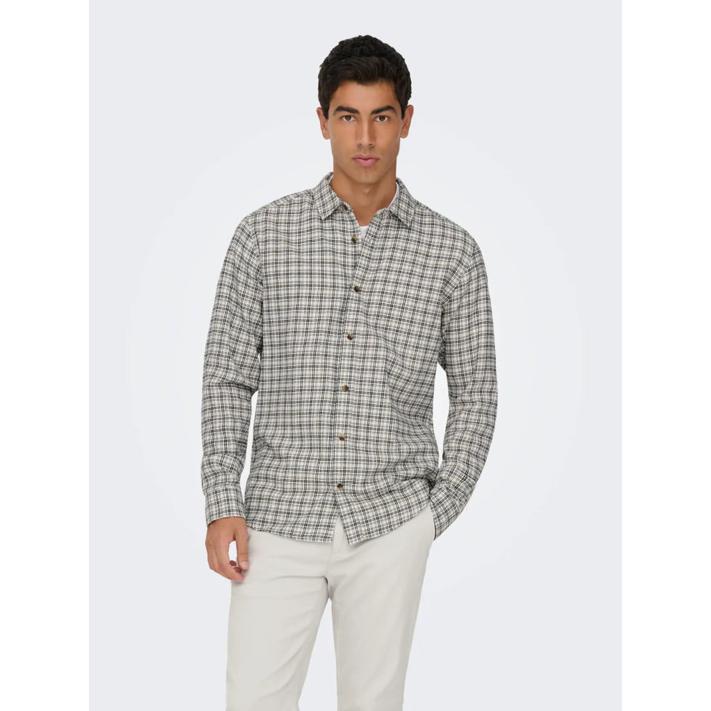 Chemise Only & Sons ONSGUDMUND LS Checked Egret Jet Black