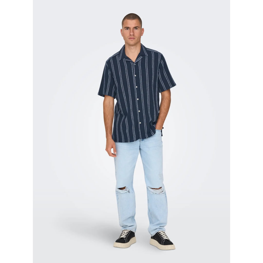Chemise Only & Sons ONSTREV Life Reg Stripe SS Dark Navy