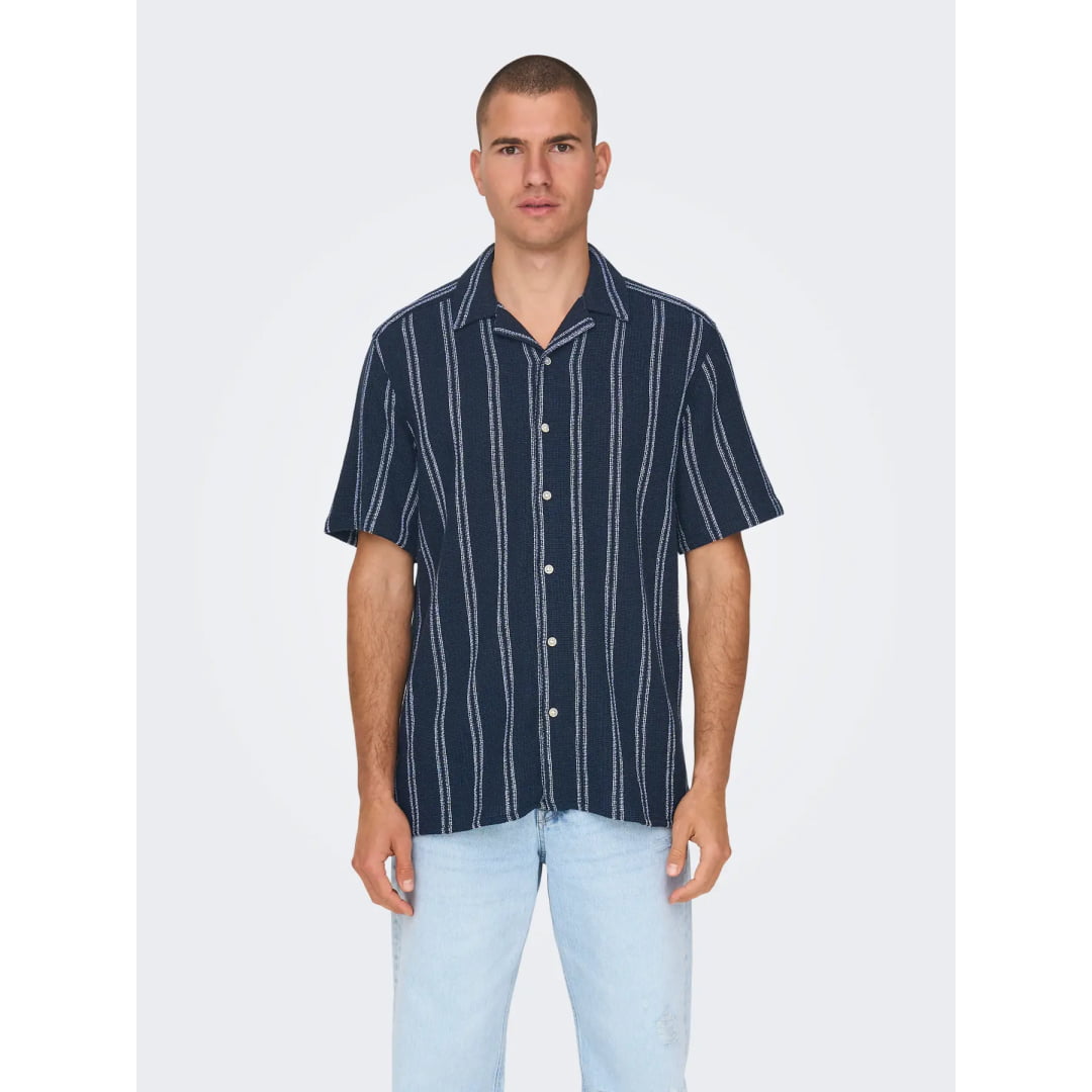 Chemise Only & Sons ONSTREV Life Reg Stripe SS Dark Navy