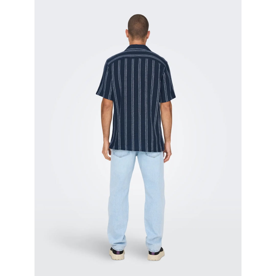 Chemise Only & Sons ONSTREV Life Reg Stripe SS Dark Navy
