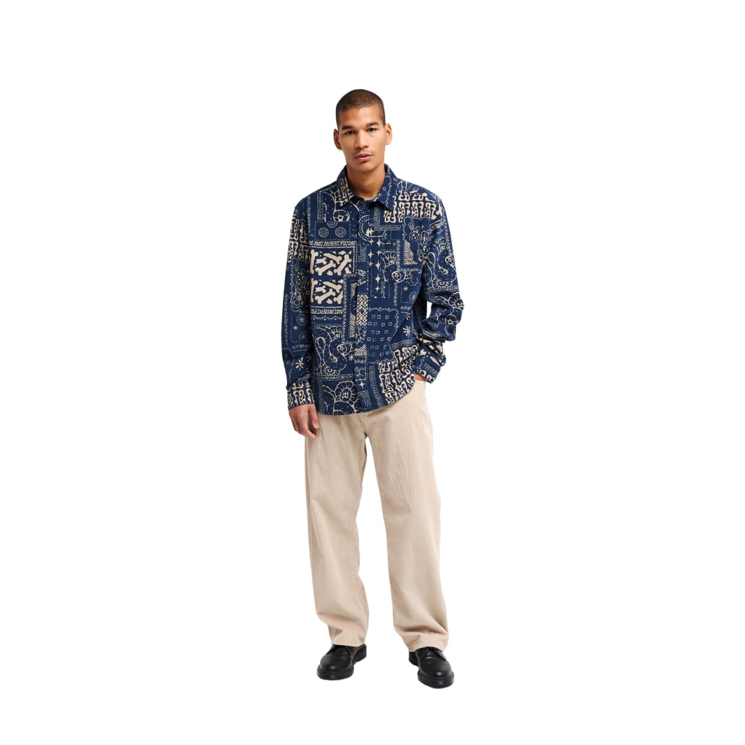 Chemise RVCA Dalas Patchwork Cord LS Dark Denim