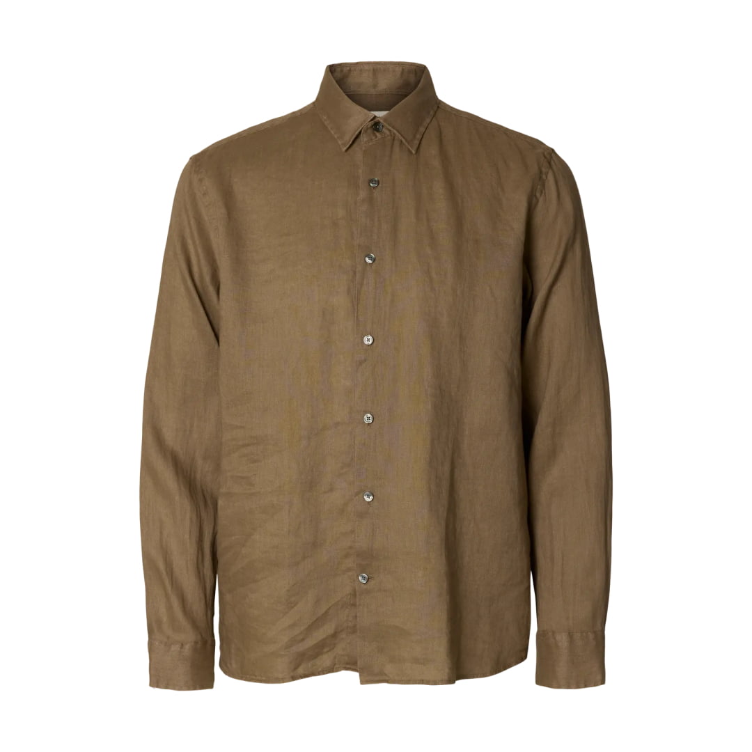 Chemise Selected SLHREGKILYAN Linen Chocolate Chip