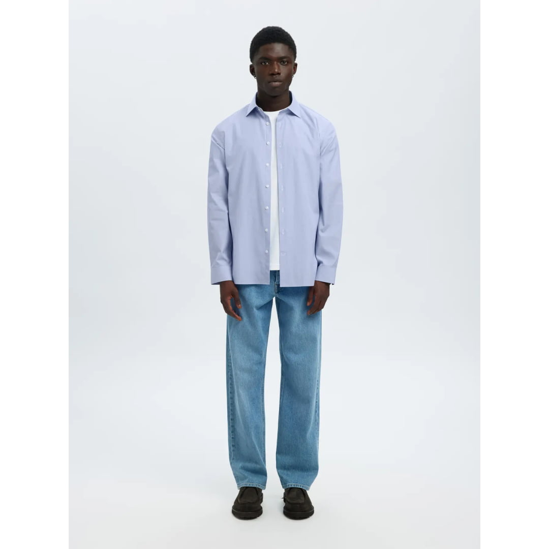 Chemise Selected SLMSLIM-LUX Poplin Mix Bright White Navy