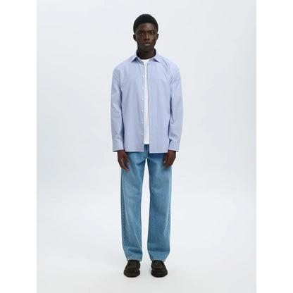 Chemise Selected SLMSLIM-LUX Poplin Mix Bright White Navy