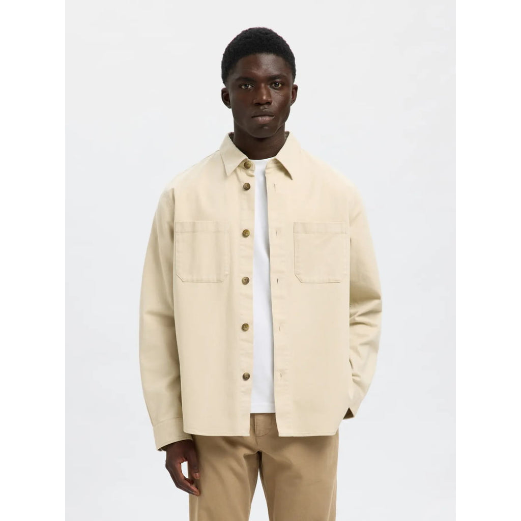 Chemise Selected SLMTRAVIS Twill Overshirt Oatmeal