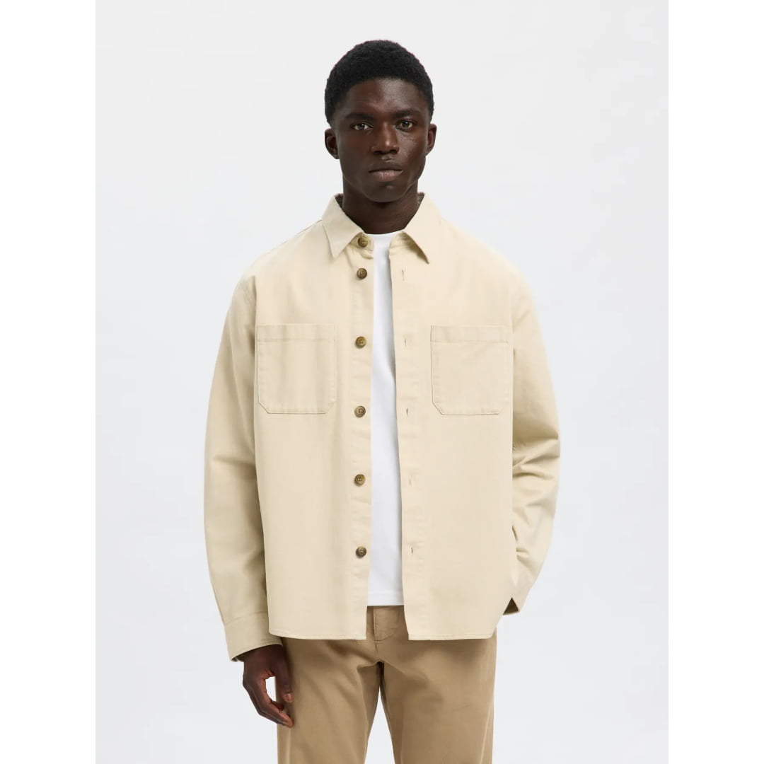 Chemise Selected SLMTRAVIS Twill Overshirt Oatmeal