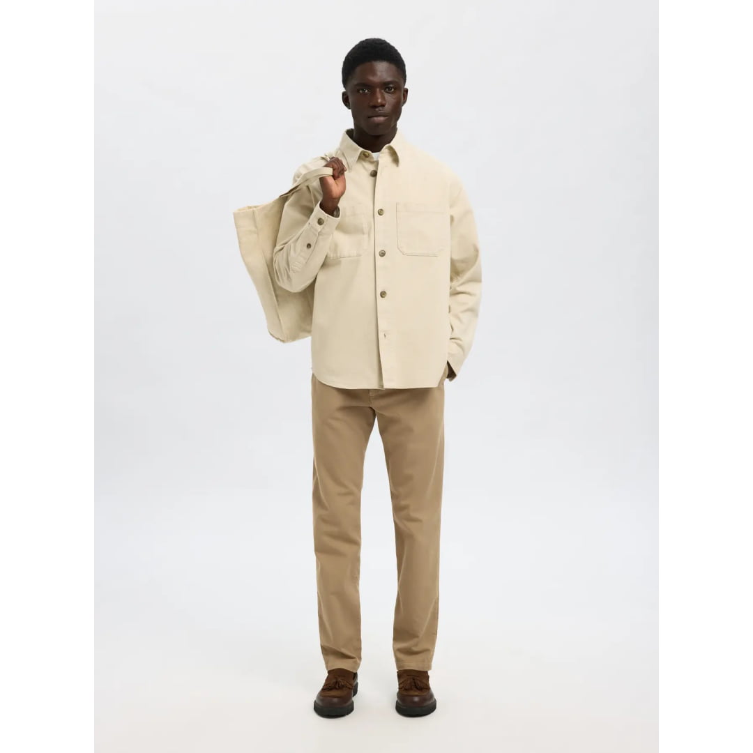 Chemise Selected SLMTRAVIS Twill Overshirt Oatmeal