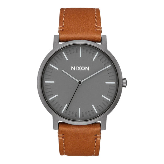 Montre Nixon Porter Leather Gunmetal Charcoal Taupe