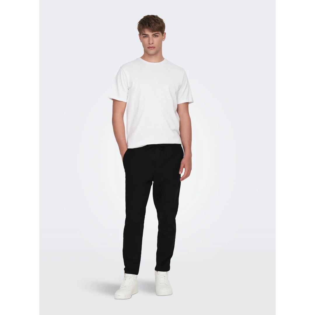 Pantalons en Lin Only & Sons Crop Cot Black - En Bright