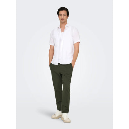 Pantalons en Lin Only & Sons Onslinus Crop Cot Olive Night