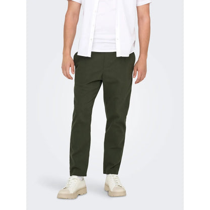Pantalons en Lin Only & Sons Onslinus Crop Cot Olive Night