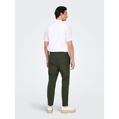 Pantalons en Lin Only & Sons Onslinus Crop Cot Olive Night