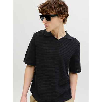 Polo Jack & Jones JORNANTUCKET Knit Split Neck Black