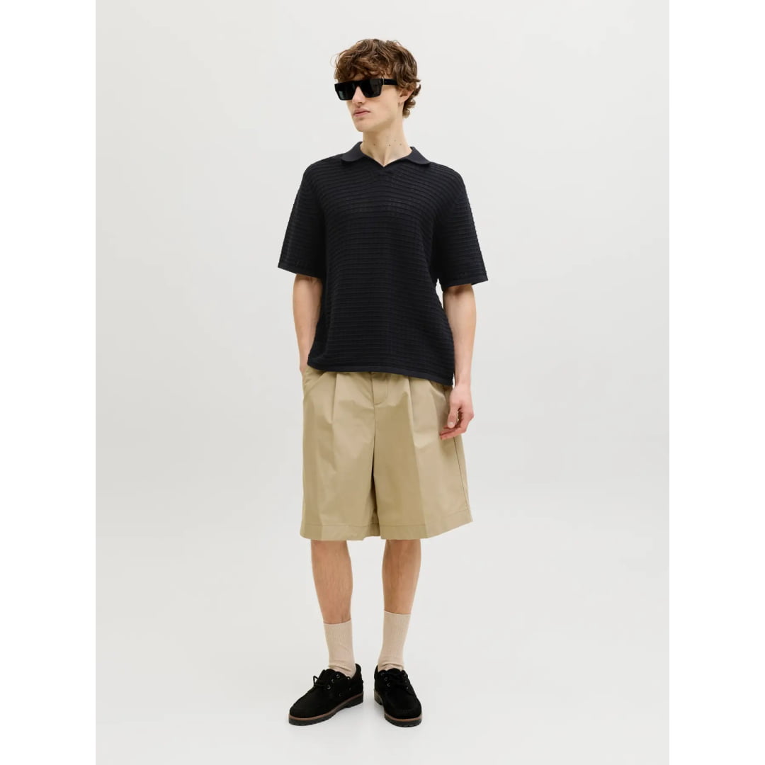 Polo Jack & Jones JORNANTUCKET Knit Split Neck Black