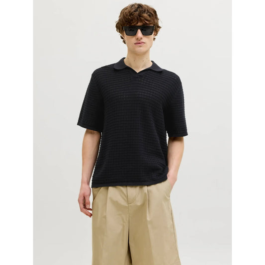 Polo Jack & Jones JORNANTUCKET Knit Split Neck Black