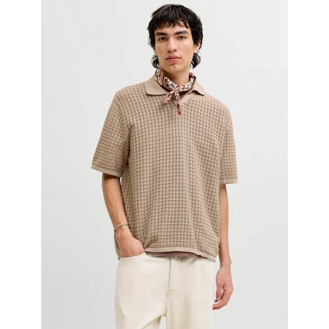 Polo Jack & Jones JORNANTUCKET Knit Split Neck Feather Gray