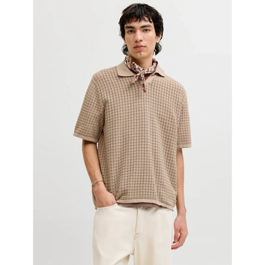 Polo Jack & Jones JORNANTUCKET Knit Split Neck Feather Gray